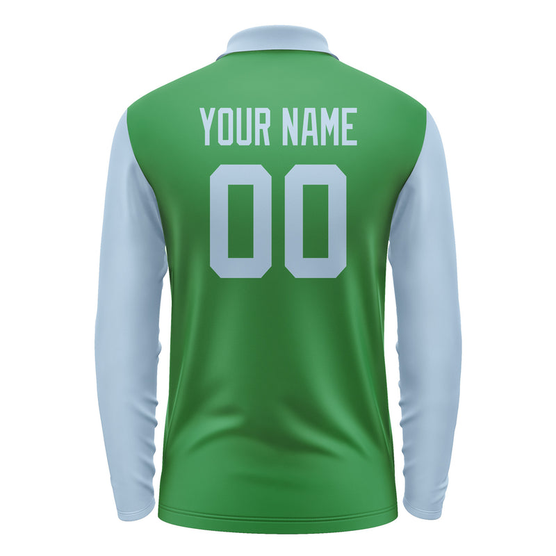 Custom Emerald Green Light Blue Long Sleeve Polo Shirt Pl240808B108