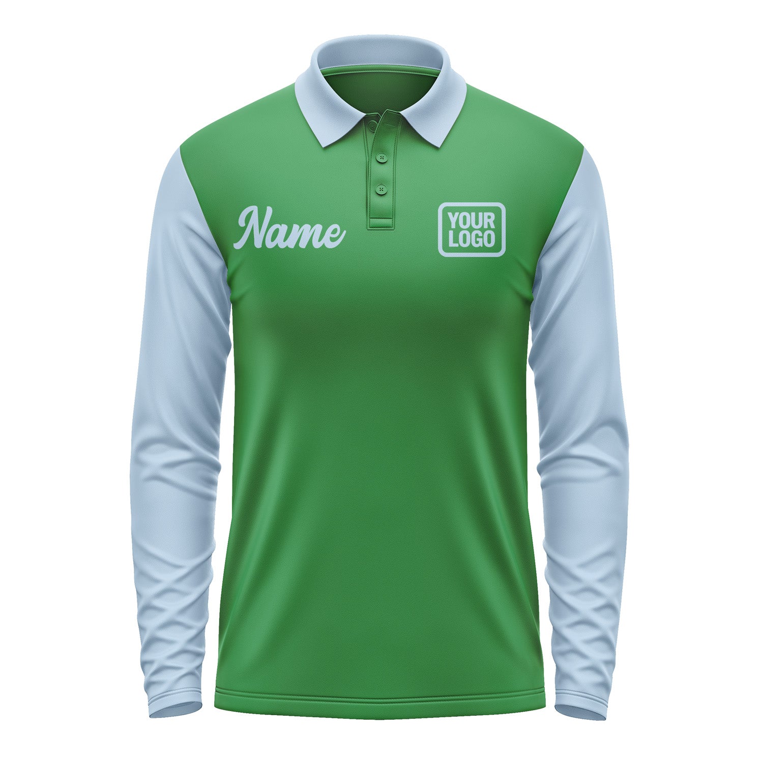 Custom Emerald Green Light Blue Long Sleeve Polo Shirt Pl240808B108