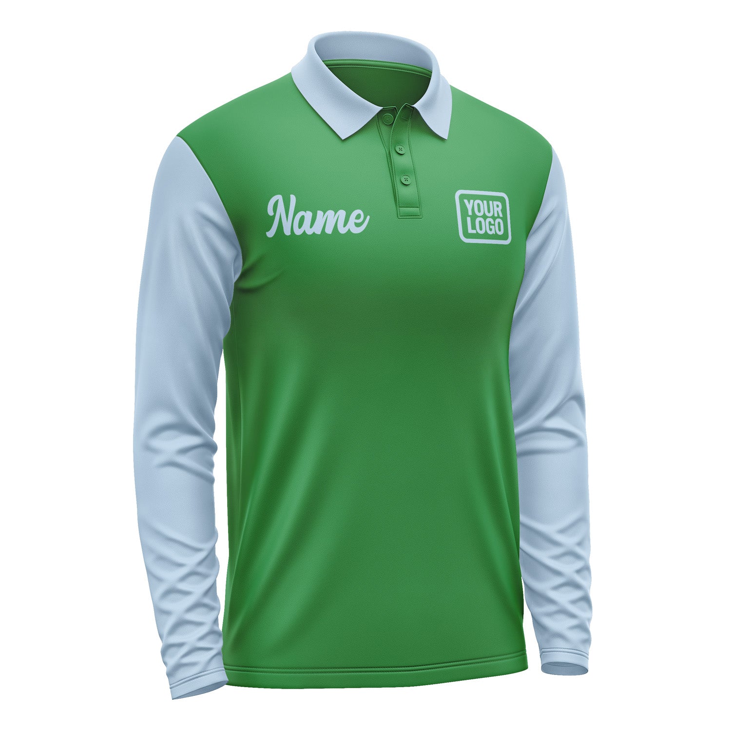 Custom Emerald Green Light Blue Long Sleeve Polo Shirt Pl240808B108