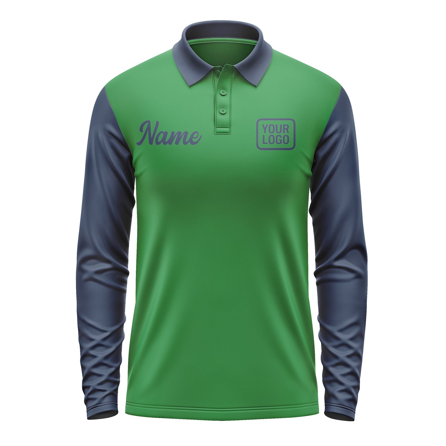 Custom Emerald Green Blue Long Sleeve Polo Shirt Pl241010B110