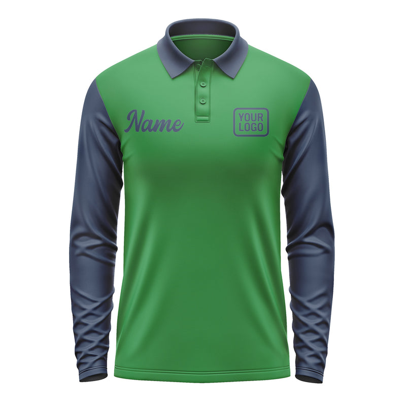 Custom Emerald Green Blue Long Sleeve Polo Shirt Pl241010B110