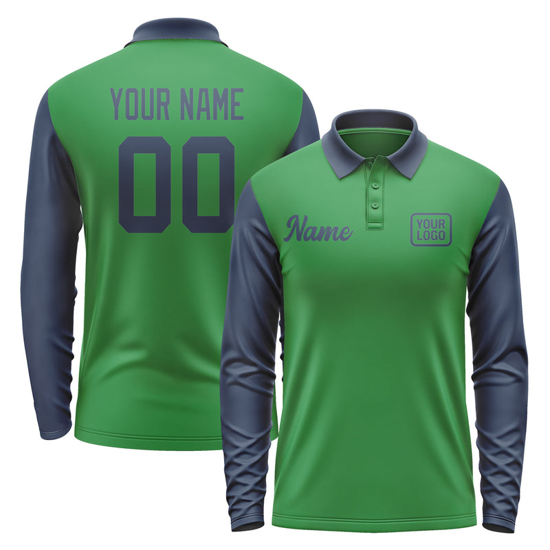 Custom Emerald Green Blue Long Sleeve Polo Shirt Pl241010B110