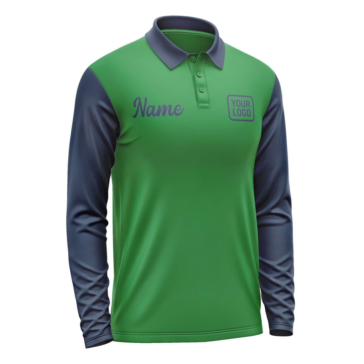Custom Emerald Green Blue Long Sleeve Polo Shirt Pl241010B110
