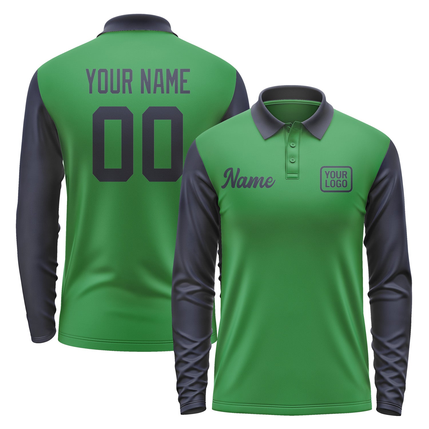 Custom Emerald Green Navy Long Sleeve Polo Shirt Pl241111B111