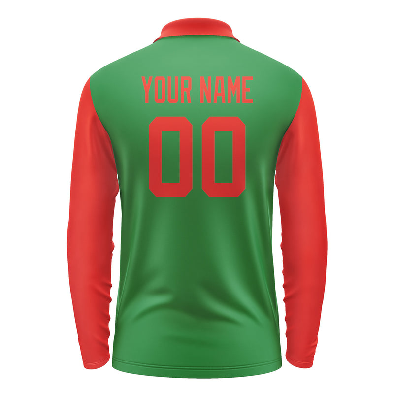 Custom Emerald Green Orange Red Long Sleeve Polo Shirt Pl241212B112