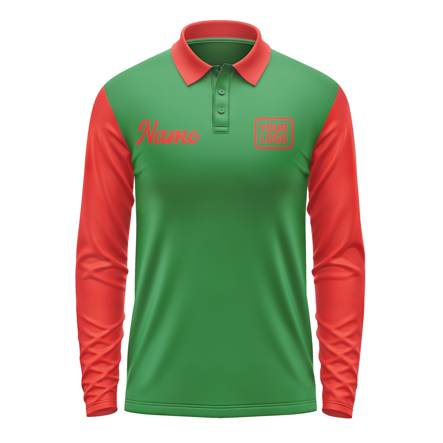 Custom Emerald Green Orange Red Long Sleeve Polo Shirt Pl241212B112