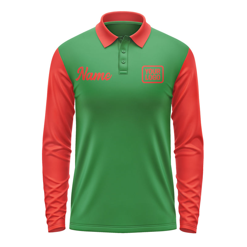 Custom Emerald Green Orange Red Long Sleeve Polo Shirt Pl241212B112