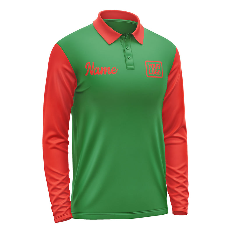 Custom Emerald Green Orange Red Long Sleeve Polo Shirt Pl241212B112