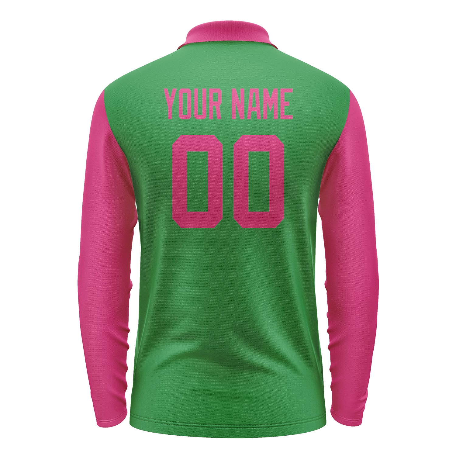 Custom Emerald Green Pink Long Sleeve Polo Shirt Pl241313B113