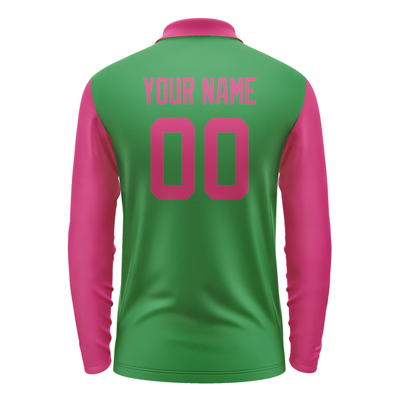 Custom Emerald Green Pink Long Sleeve Polo Shirt Pl241313B113