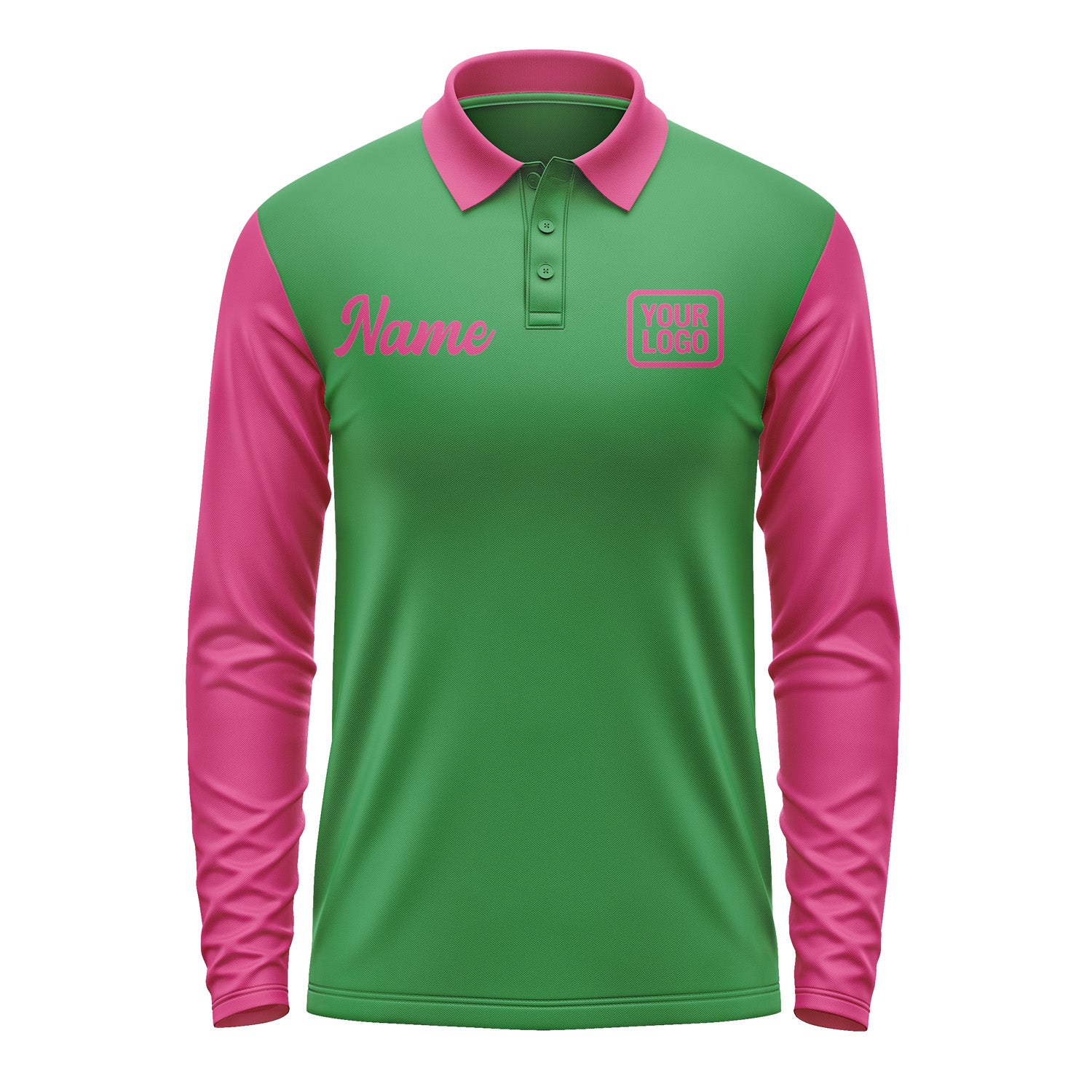Custom Emerald Green Pink Long Sleeve Polo Shirt Pl241313B113