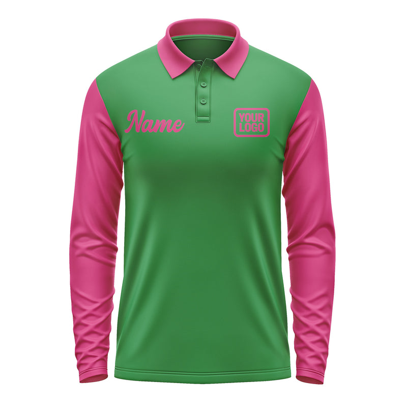Custom Emerald Green Pink Long Sleeve Polo Shirt Pl241313B113