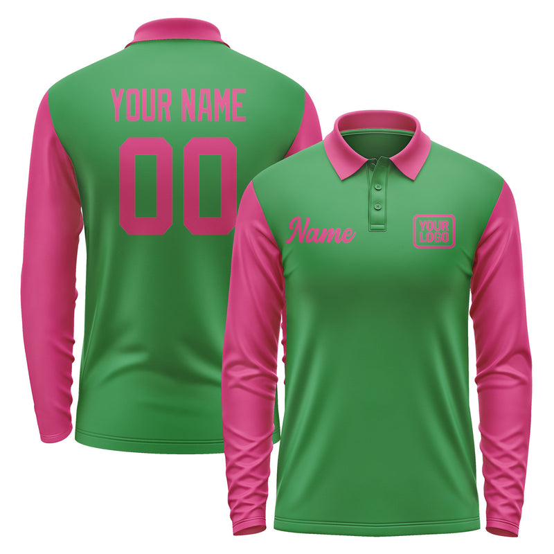 Custom Emerald Green Pink Long Sleeve Polo Shirt Pl241313B113