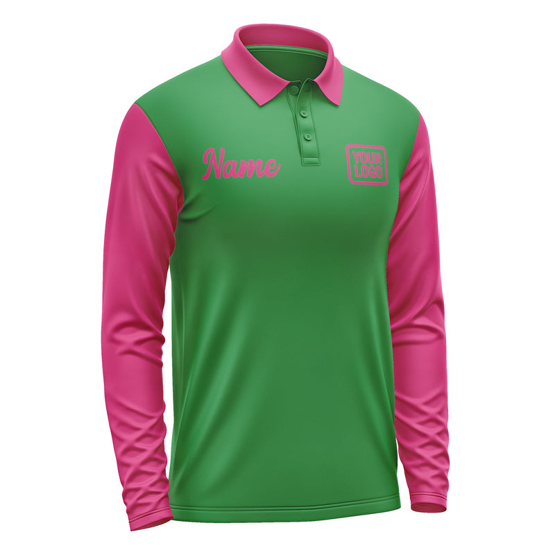 Custom Emerald Green Pink Long Sleeve Polo Shirt Pl241313B113