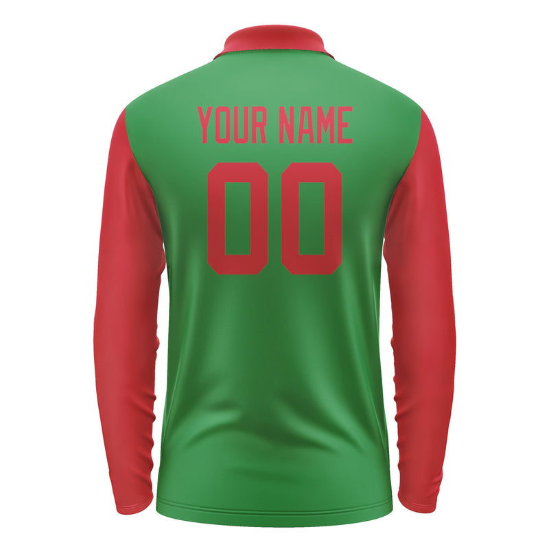 Custom Emerald Green Red Long Sleeve Polo Shirt Pl241414B114