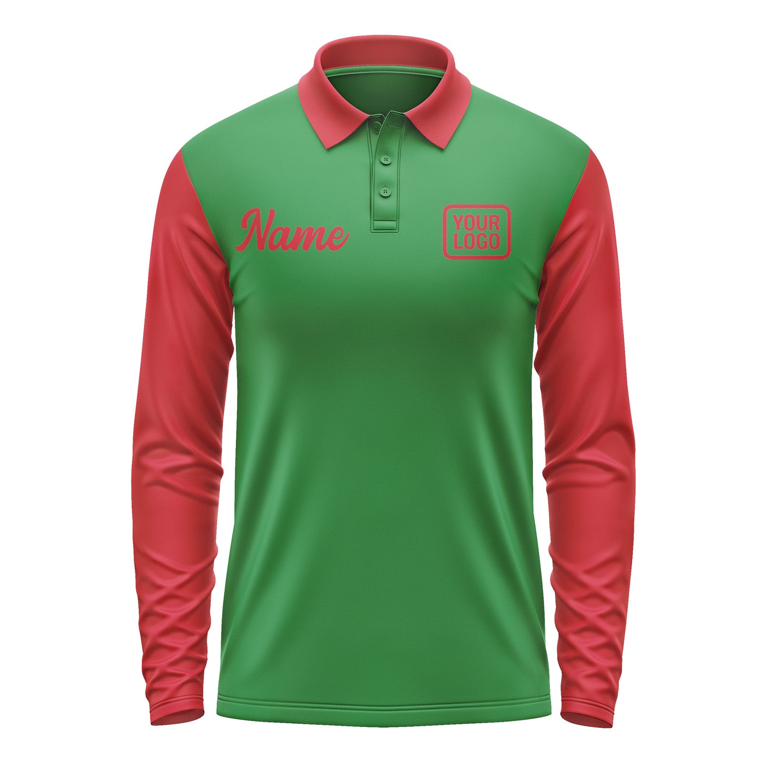 Custom Emerald Green Red Long Sleeve Polo Shirt Pl241414B114