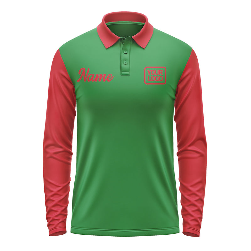 Custom Emerald Green Red Long Sleeve Polo Shirt Pl241414B114