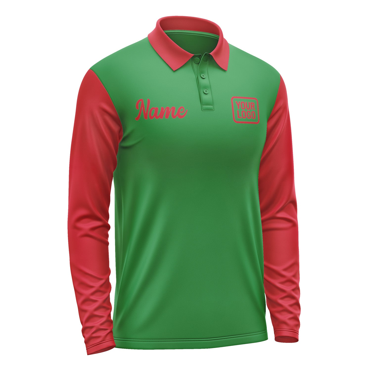 Custom Emerald Green Red Long Sleeve Polo Shirt Pl241414B114