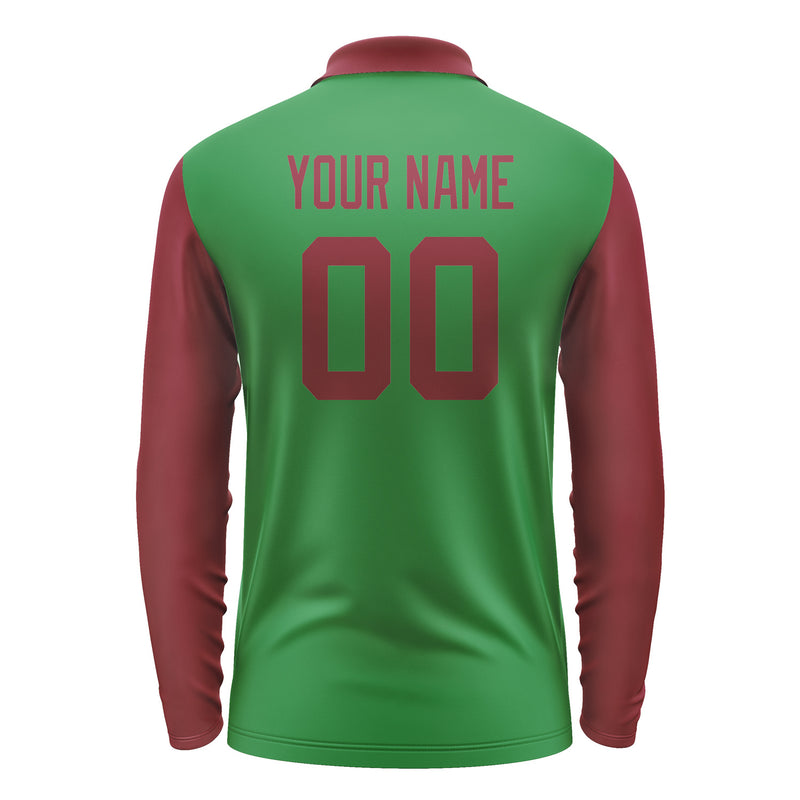 Custom Emerald Green Crimson Red Long Sleeve Polo Shirt Pl241515B115