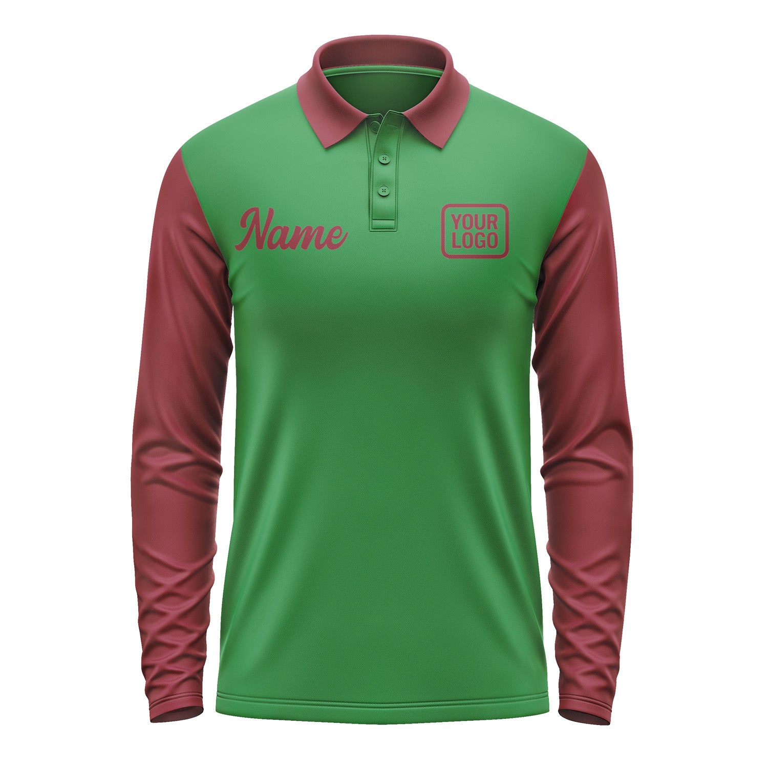 Custom Emerald Green Crimson Red Long Sleeve Polo Shirt Pl241515B115