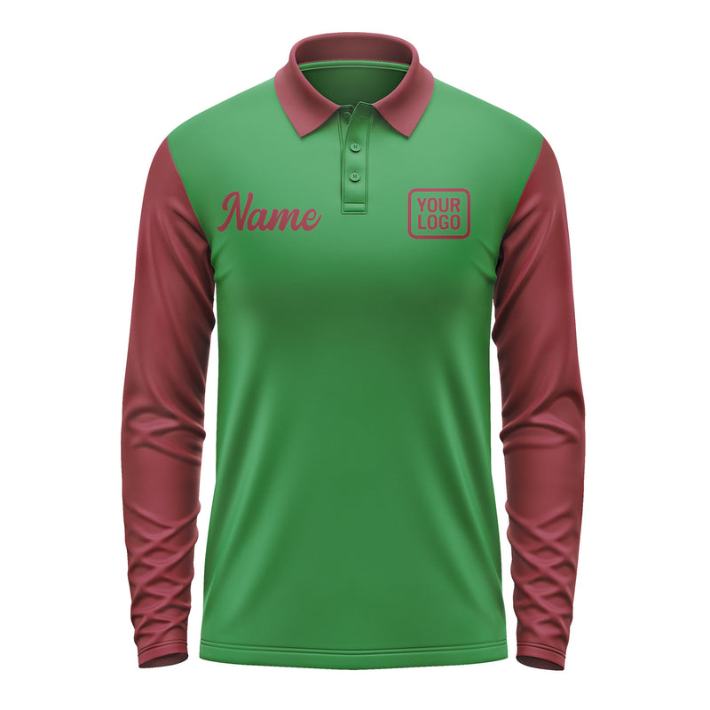 Custom Emerald Green Crimson Red Long Sleeve Polo Shirt Pl241515B115