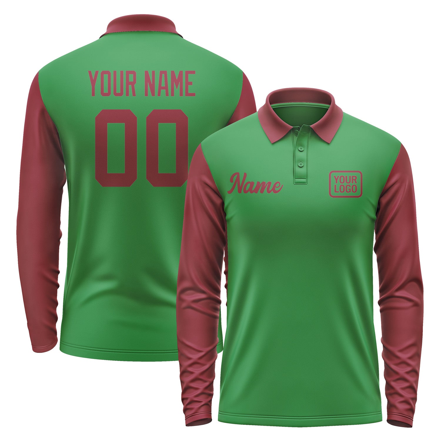 Custom Emerald Green Crimson Red Long Sleeve Polo Shirt Pl241515B115