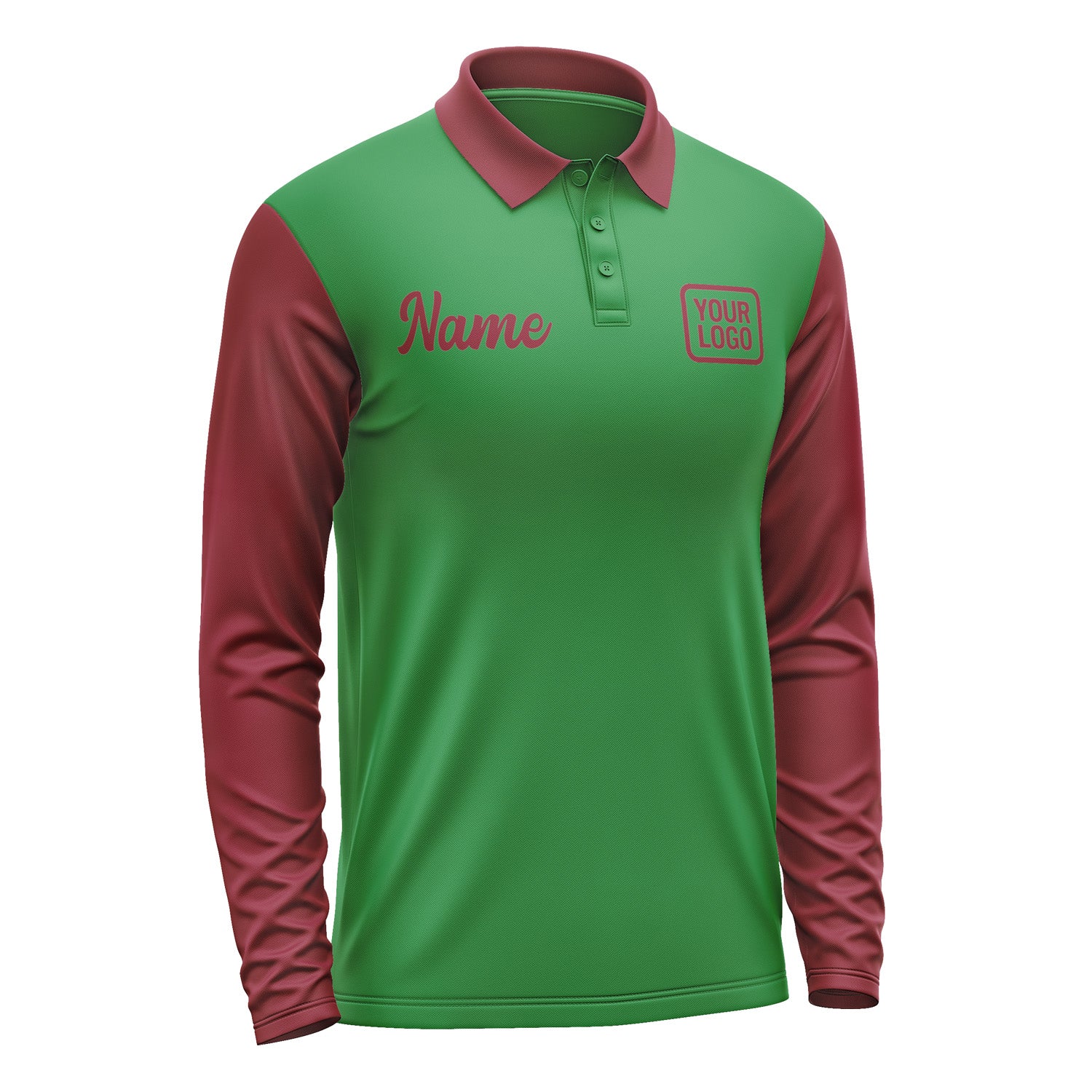 Custom Emerald Green Crimson Red Long Sleeve Polo Shirt Pl241515B115