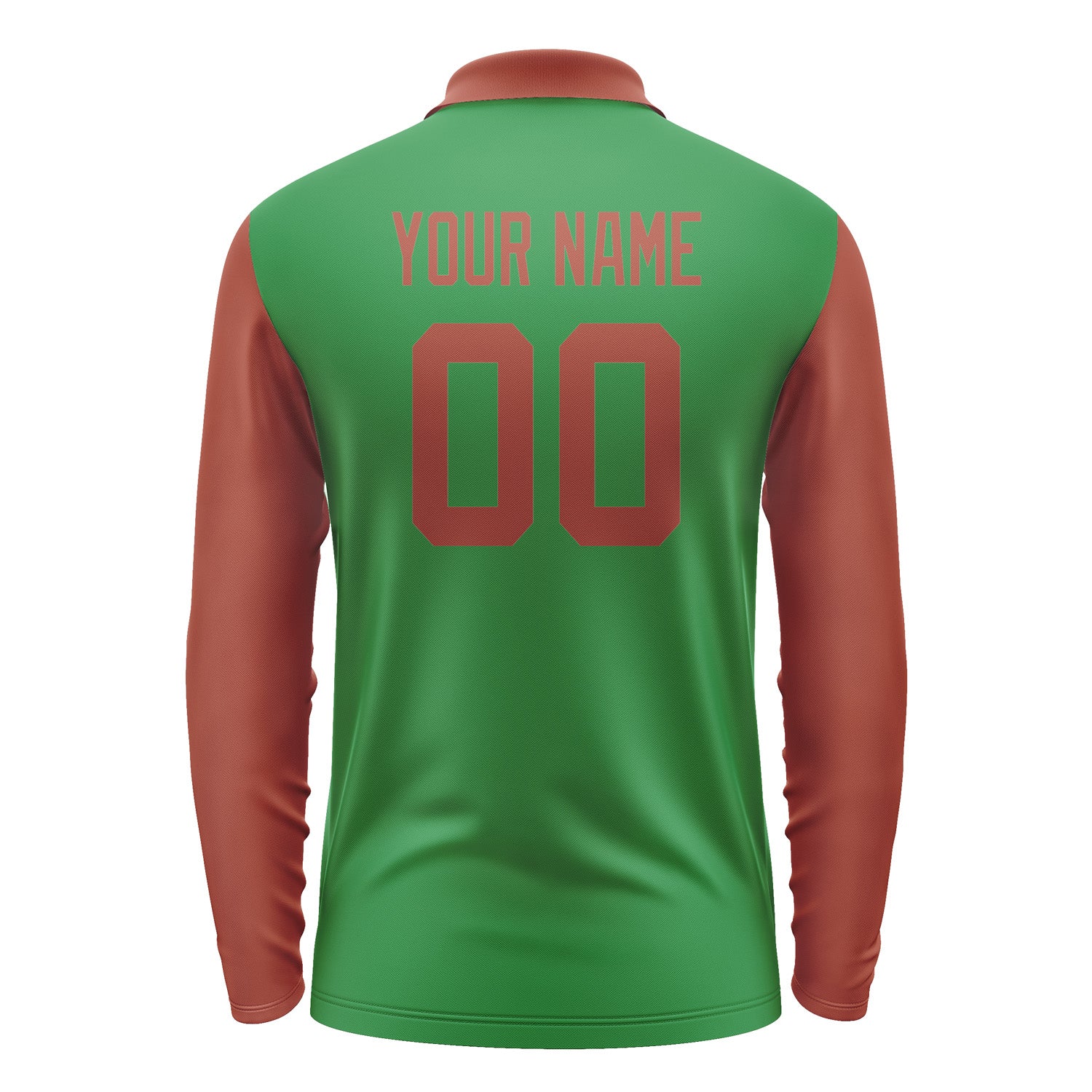 Custom Emerald Green Coral Red Long Sleeve Polo Shirt Pl241616B116