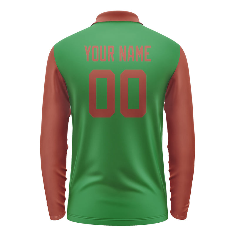 Custom Emerald Green Coral Red Long Sleeve Polo Shirt Pl241616B116