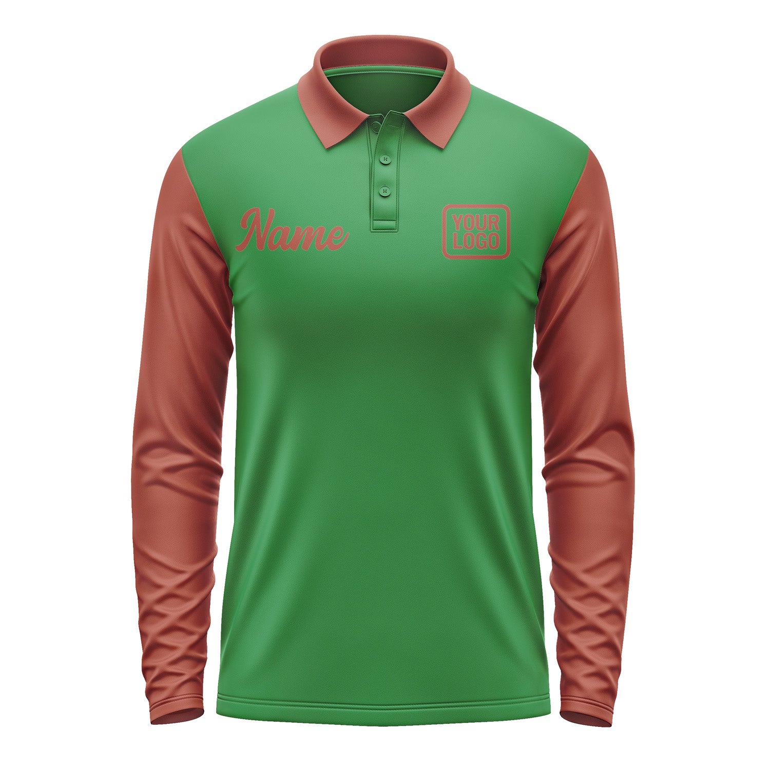 Custom Emerald Green Coral Red Long Sleeve Polo Shirt Pl241616B116