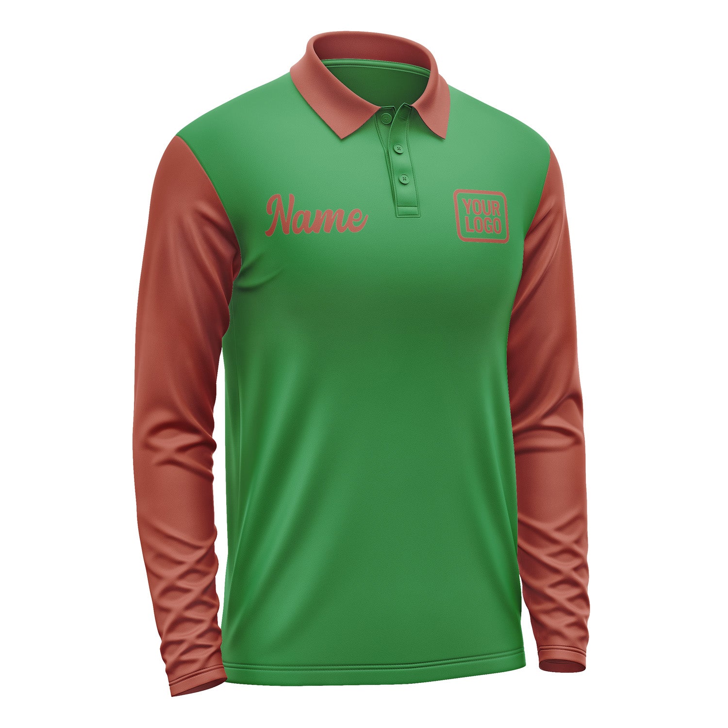 Custom Emerald Green Coral Red Long Sleeve Polo Shirt Pl241616B116