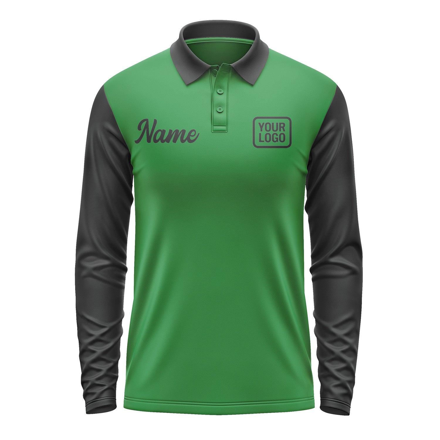 Custom Emerald Green Black Long Sleeve Polo Shirt Pl241717B117