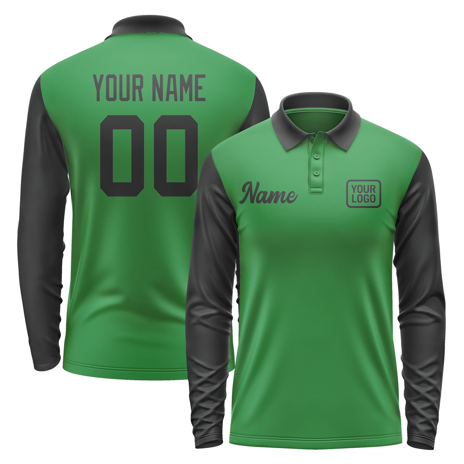 Custom Emerald Green Black Long Sleeve Polo Shirt Pl241717B117