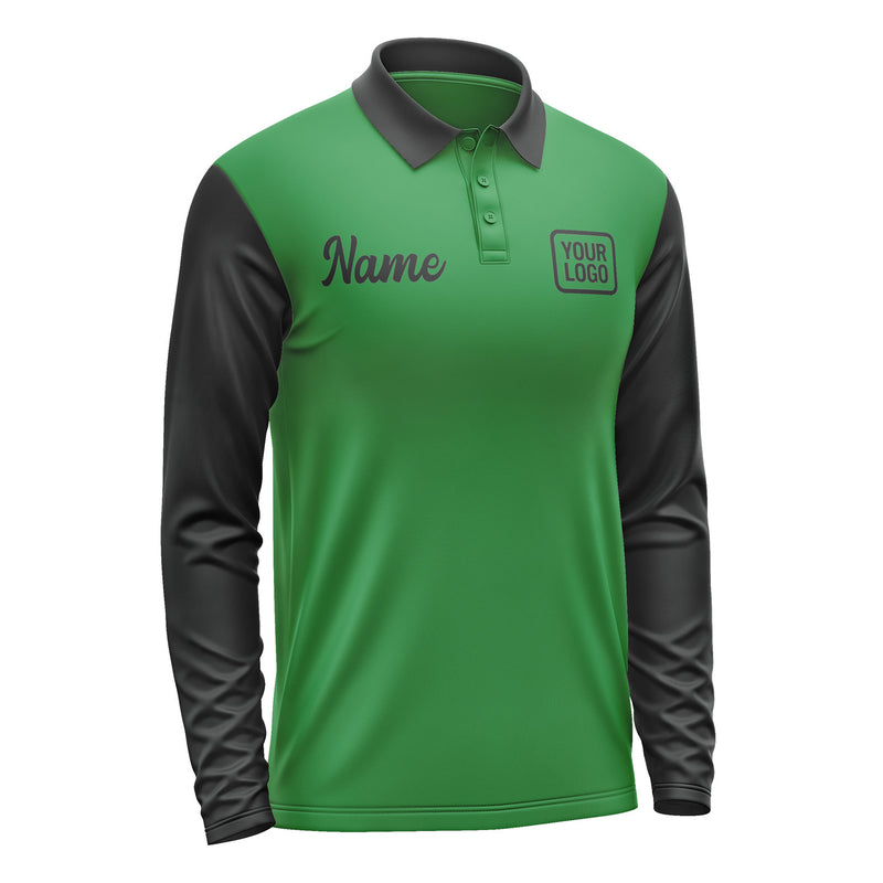 Custom Emerald Green Black Long Sleeve Polo Shirt Pl241717B117
