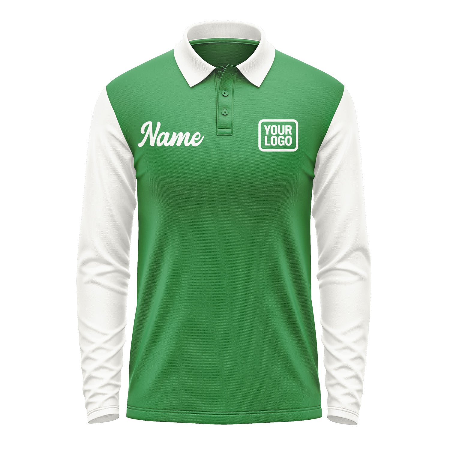 Custom Emerald Green White Long Sleeve Polo Shirt Pl241818B118