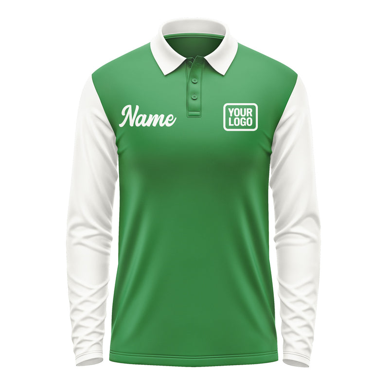 Custom Emerald Green White Long Sleeve Polo Shirt Pl241818B118