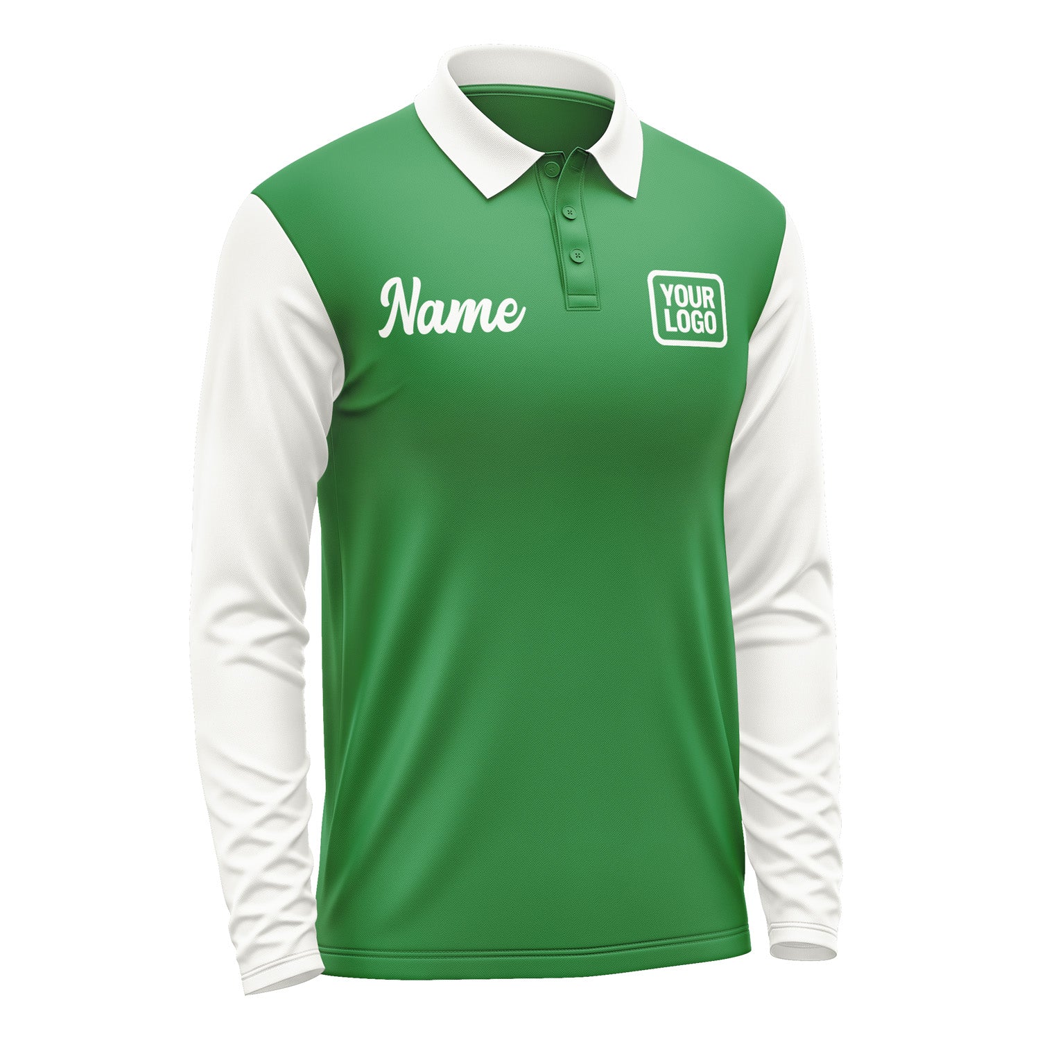 Custom Emerald Green White Long Sleeve Polo Shirt Pl241818B118