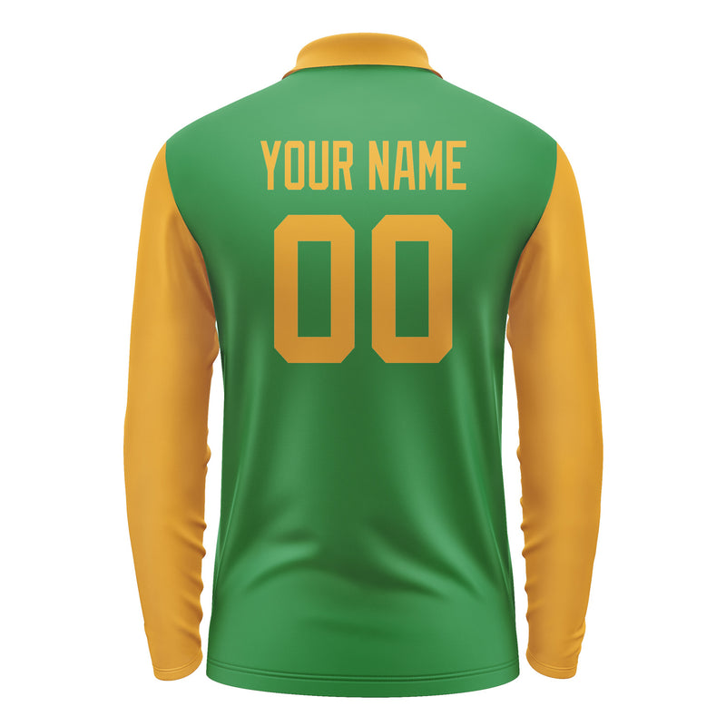 Custom Emerald Green Yellow Long Sleeve Polo Shirt Pl241919B119