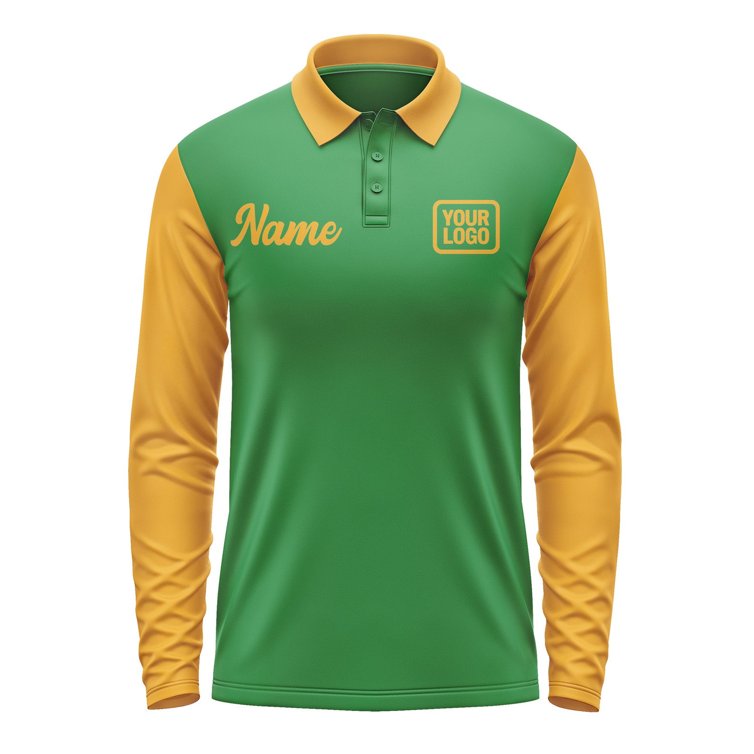 Custom Emerald Green Yellow Long Sleeve Polo Shirt Pl241919B119