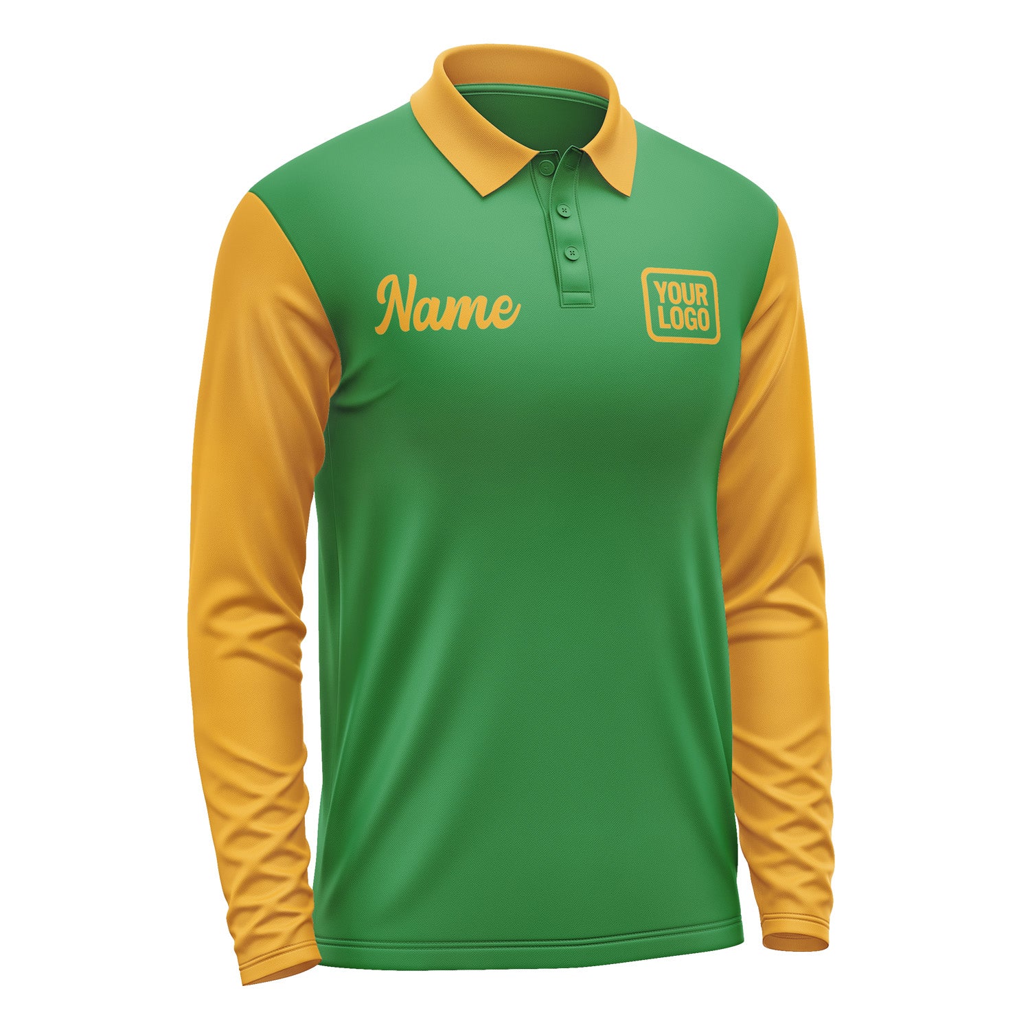 Custom Emerald Green Yellow Long Sleeve Polo Shirt Pl241919B119