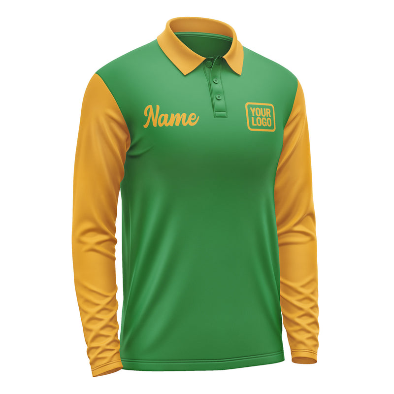 Custom Emerald Green Yellow Long Sleeve Polo Shirt Pl241919B119