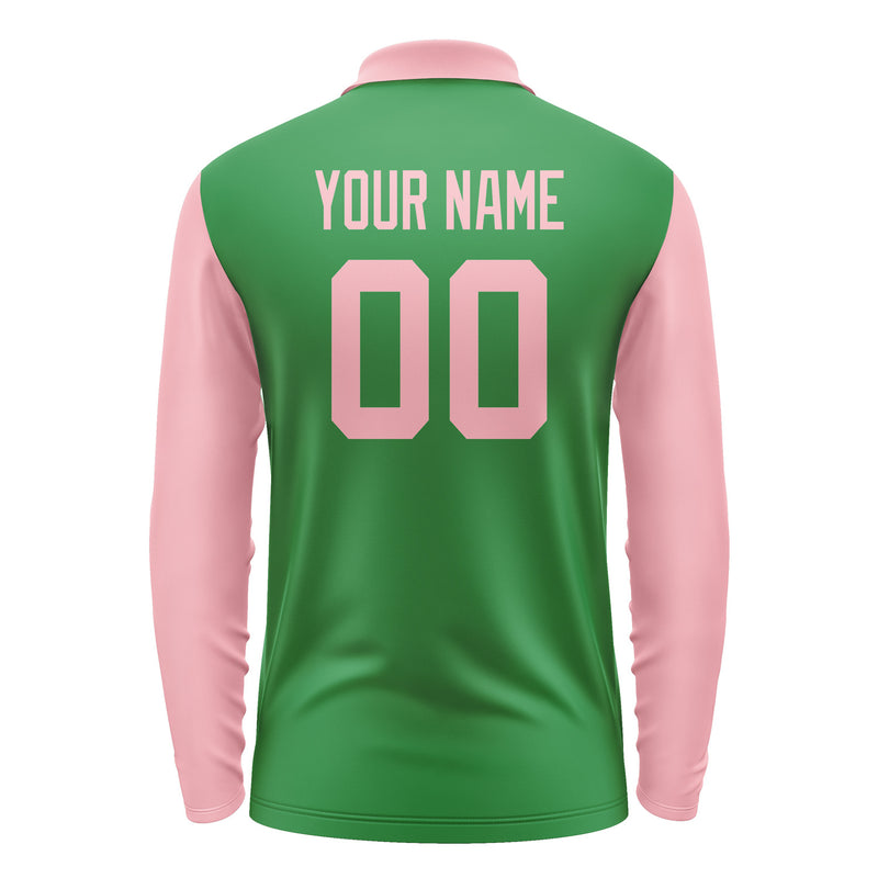 Custom Emerald Green Light Pink Long Sleeve Polo Shirt Pl242121B121