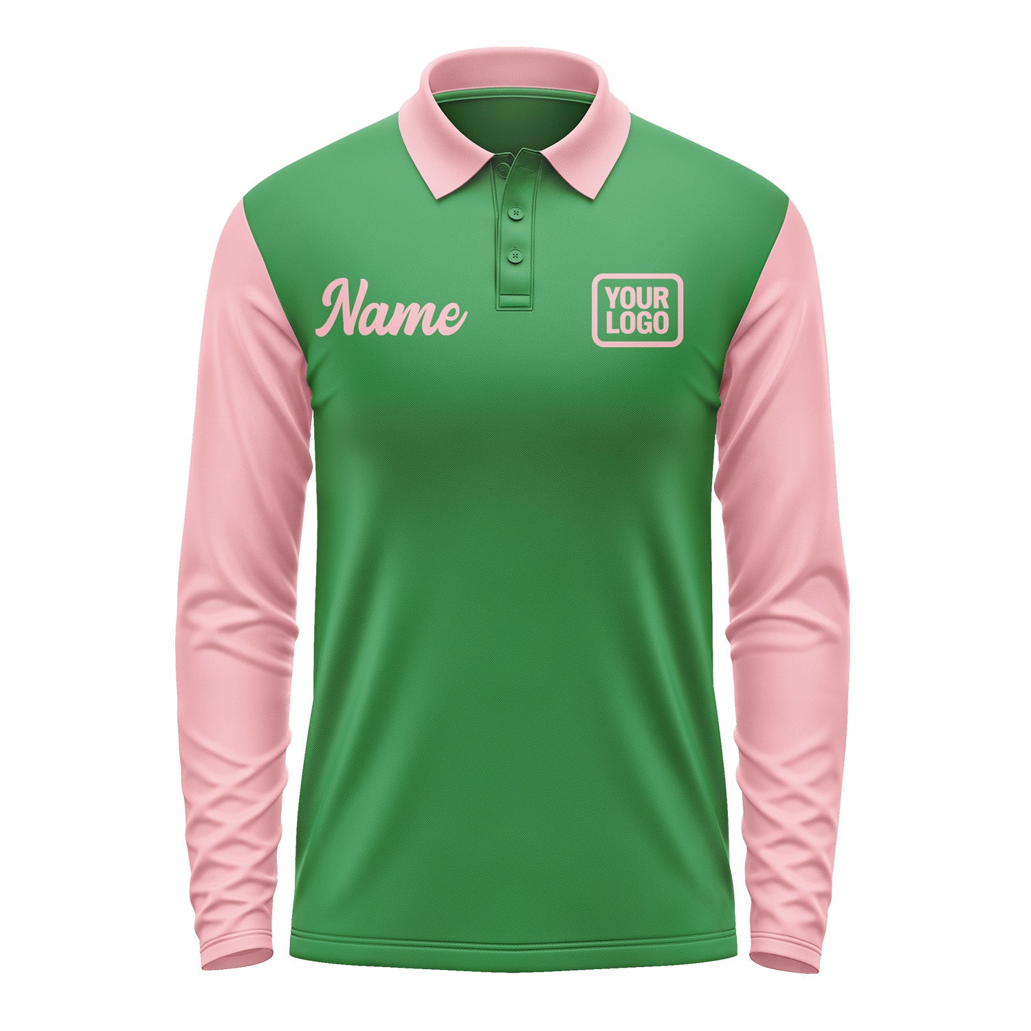 Custom Emerald Green Light Pink Long Sleeve Polo Shirt Pl242121B121