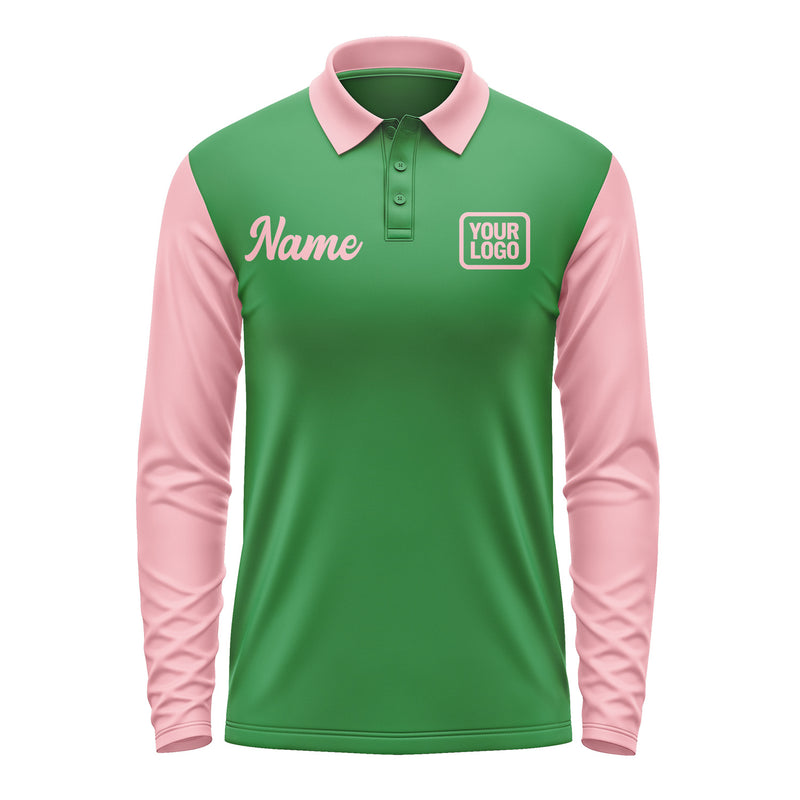 Custom Emerald Green Light Pink Long Sleeve Polo Shirt Pl242121B121
