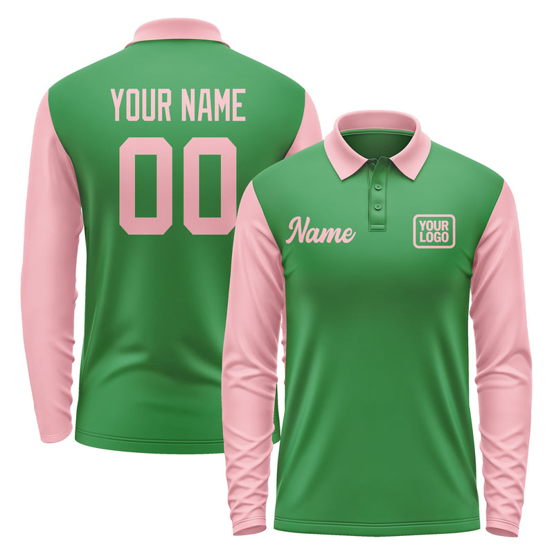 Custom Emerald Green Light Pink Long Sleeve Polo Shirt Pl242121B121