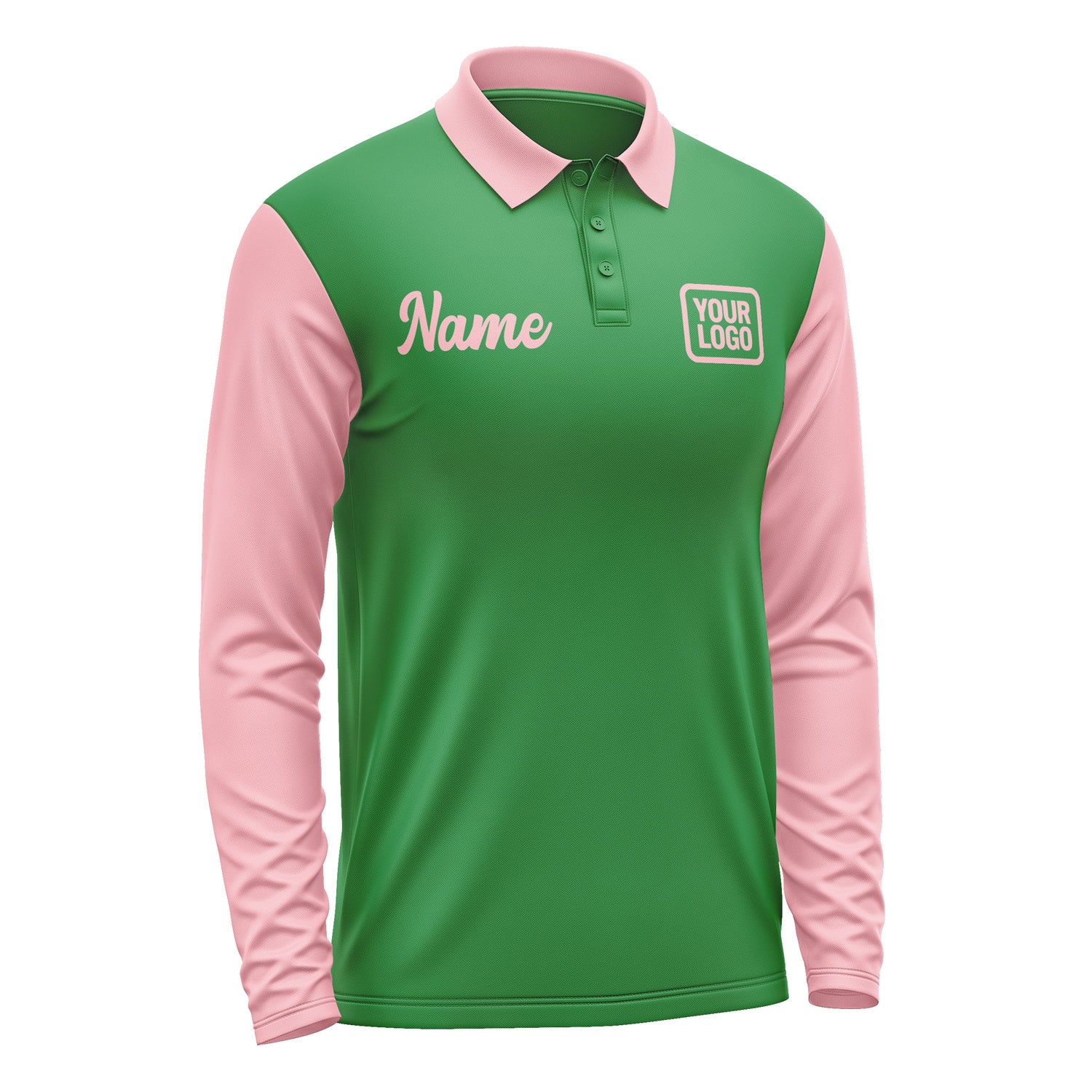 Custom Emerald Green Light Pink Long Sleeve Polo Shirt Pl242121B121
