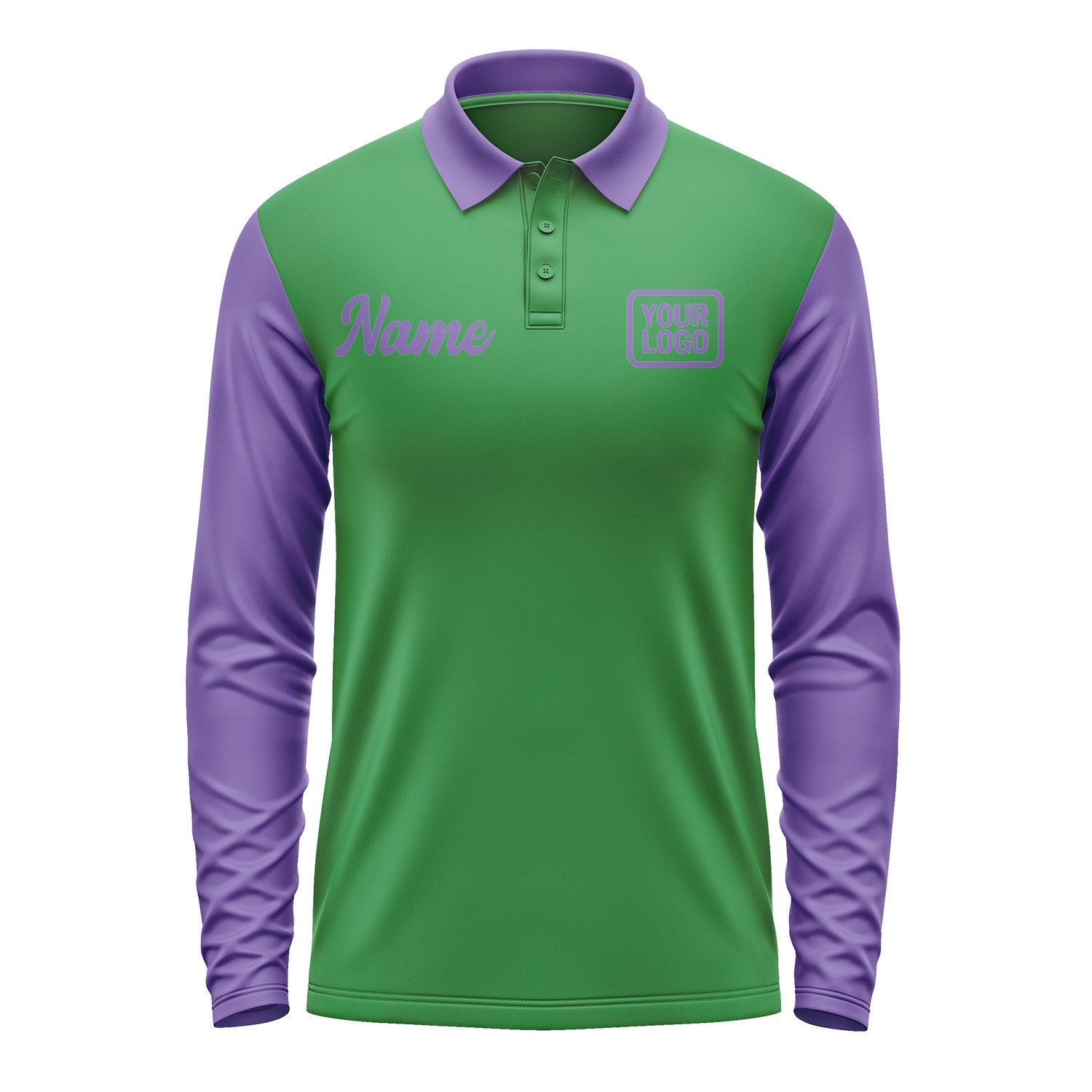 Custom Emerald Green Light Purple Long Sleeve Polo Shirt Pl242323B123