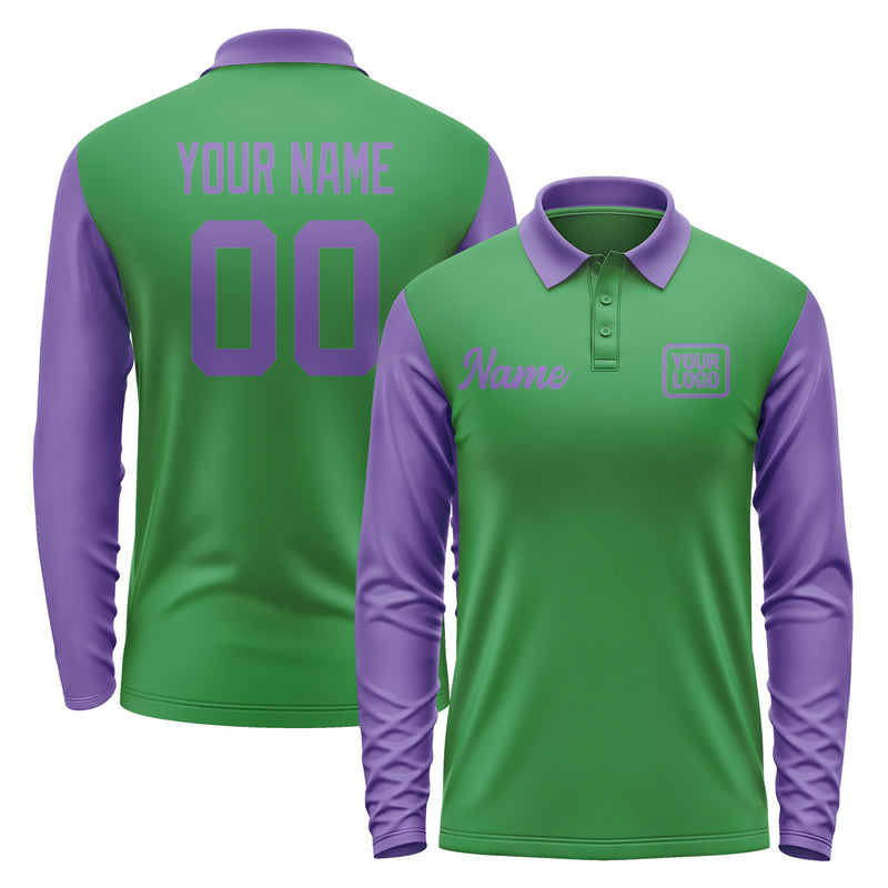 Custom Emerald Green Light Purple Long Sleeve Polo Shirt Pl242323B123