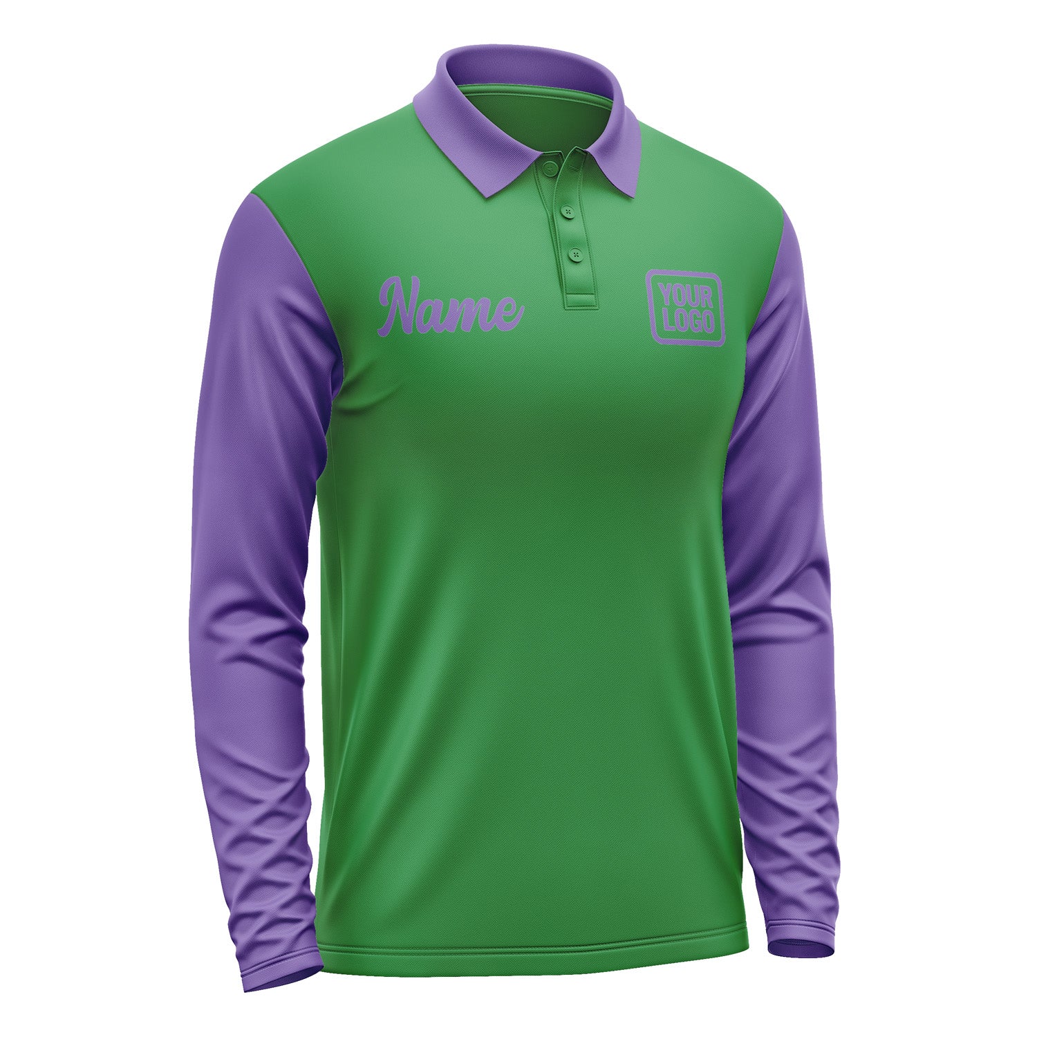 Custom Emerald Green Light Purple Long Sleeve Polo Shirt Pl242323B123