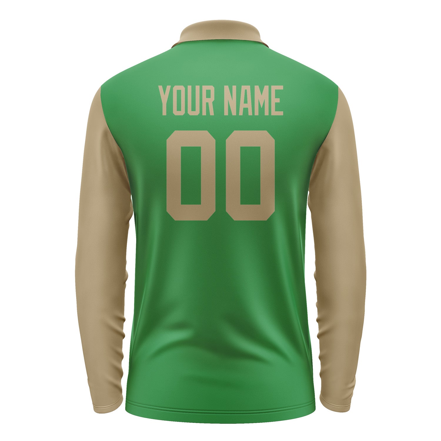 Custom Emerald Green Light Khaki Long Sleeve Polo Shirt Pl242525B125